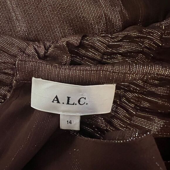 A.L.C. Elara Silk Blend Metallic Tiered Maxi Dress Bitter Chocolate Sz 14 - Picture 7 of 13